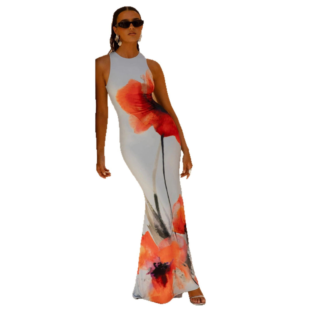 Damen Maxikleid mit floralen Akzenten und figurbetontem Schnitt EB