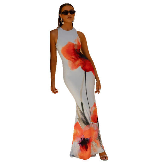 Damen Maxikleid mit floralen Akzenten und figurbetontem Schnitt EB
