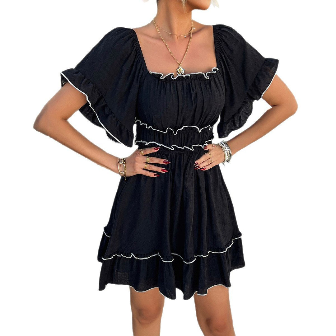 Damen romantisches Rüschensommerkleid mit elastischem Taillenbund EB