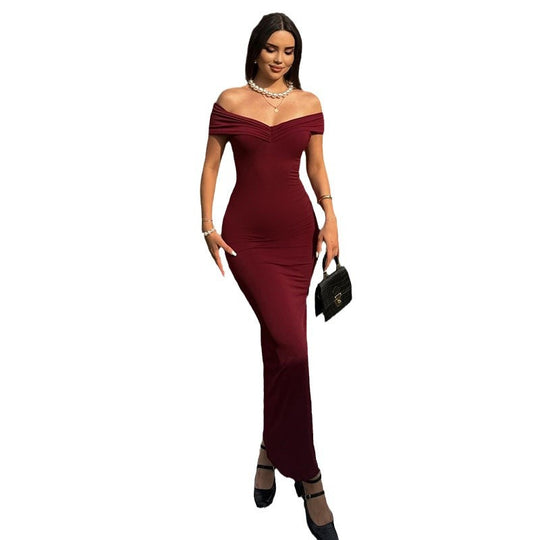 Damen Elegantes Schulterfreies Maxikleid mit figurbetontem Schnitt EB