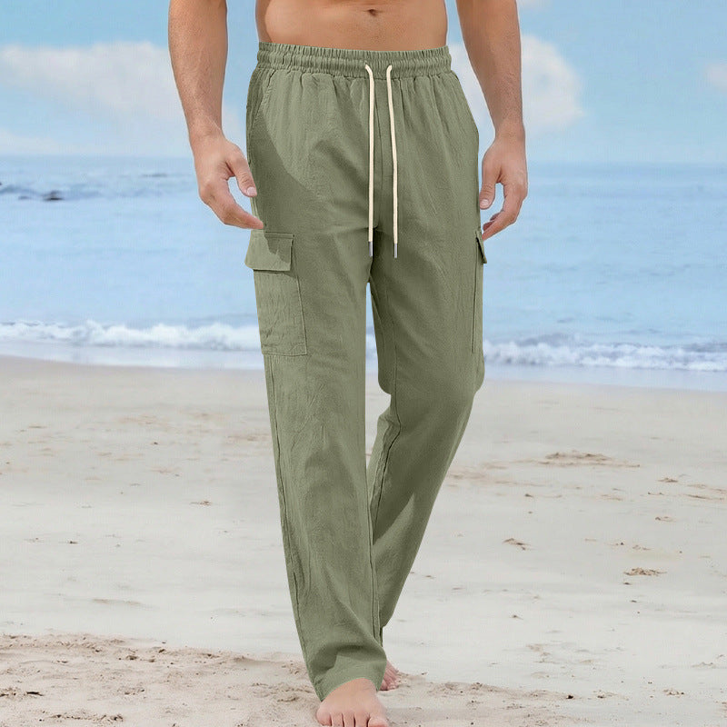 Herren Cargo-Strandhose aus Leinenmix mit elastischem Bund und Kordelzug EB