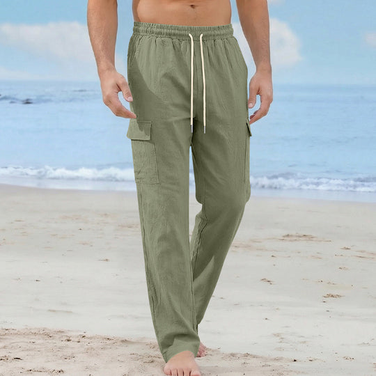 Herren Cargo-Strandhose aus Leinenmix mit elastischem Bund und Kordelzug EB