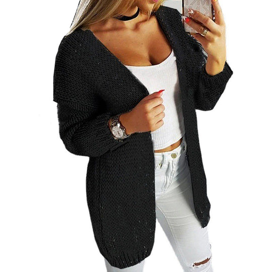 Damen lässiger Strickcardigan mit offenen Seiten und tiefem V-Ausschnitt EB
