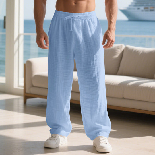 Herren lockere Sommerhose aus leichtem Leinenmaterial mit elastischem Bund und Seitentaschen EB
