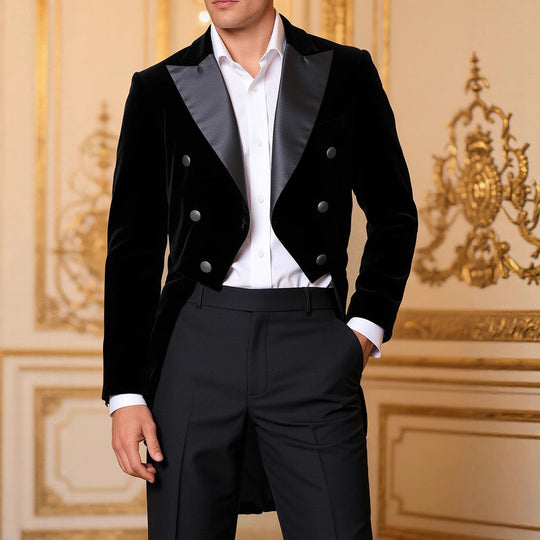 Herren eleganter Samtblazer mit modernem Schnitt und glänzenden Details EB