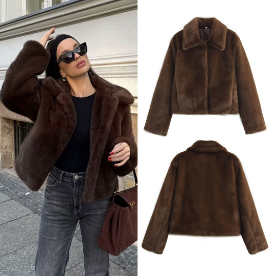 Damen elegante und weiche Kurzjacke mit Teddyfutter EB
