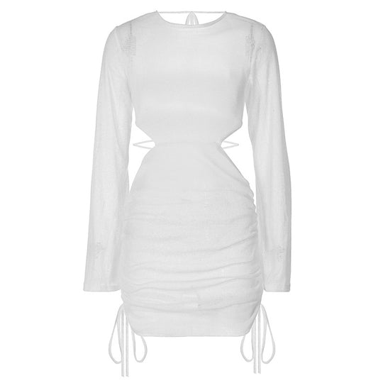 Damen kurzes Kleid mit durchscheinenden Einsätzen und seitlicher Raffung EB