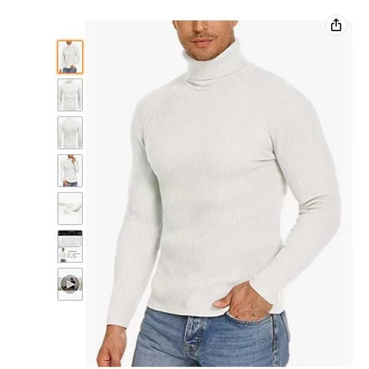 Herren Stehkragen Pullover aus ribbeltem Strick EB
