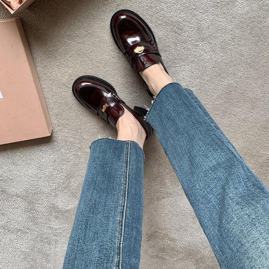 Damen elegante Loafer mit luxuriös verleimtem Leder und komfortablem Blockabsatz EB