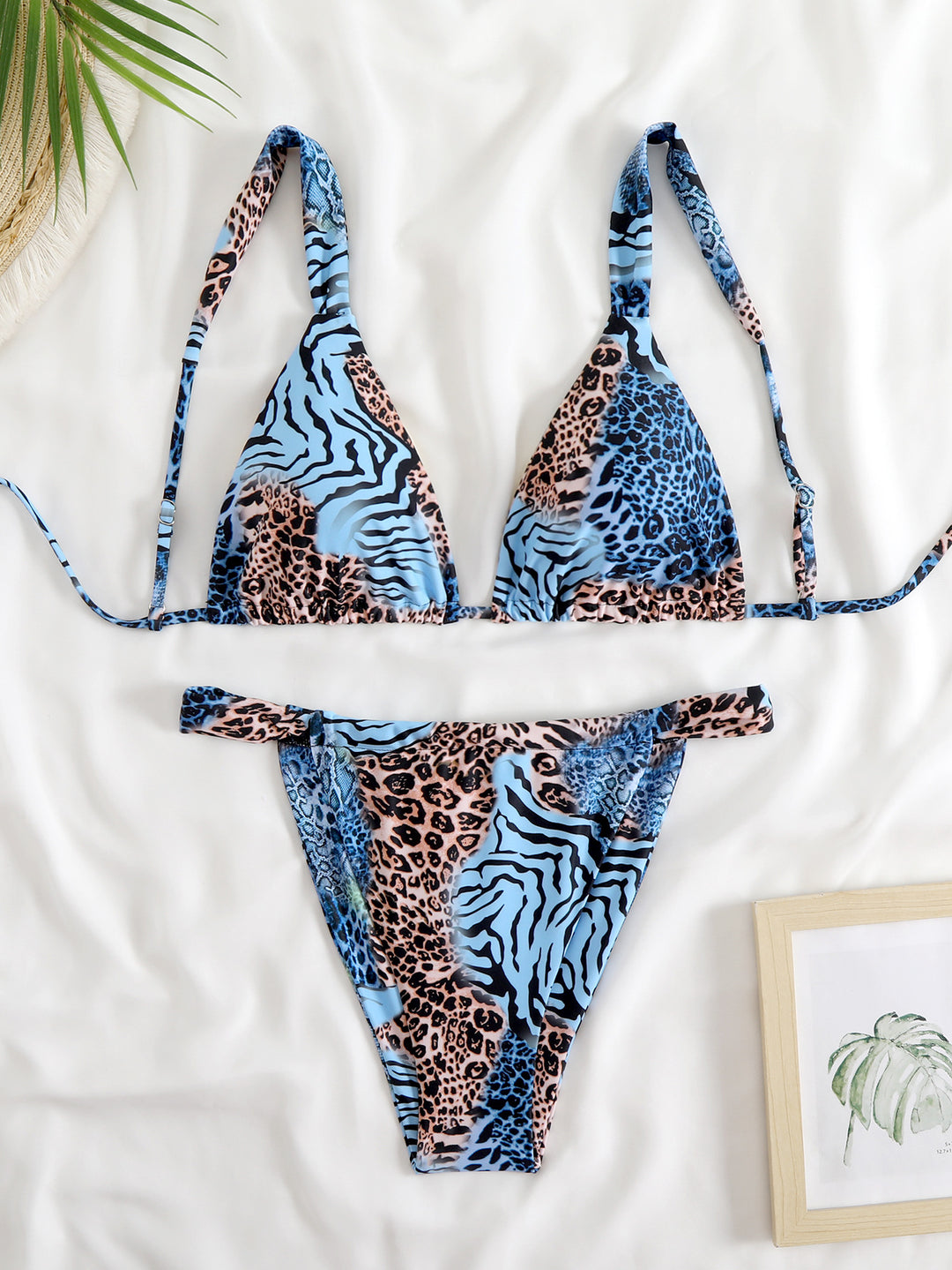 Damen Triangel-Bikini-Set mit modischem Tiermuster EB