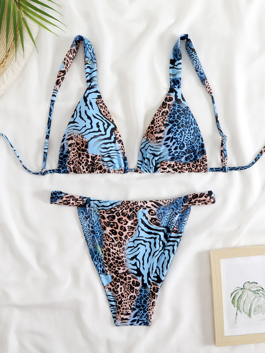 Damen Triangel-Bikini-Set mit modischem Tiermuster EB