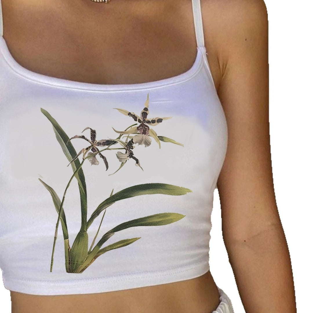 Damen Crop-Top mit floralem Design und schmalen Trägern EB