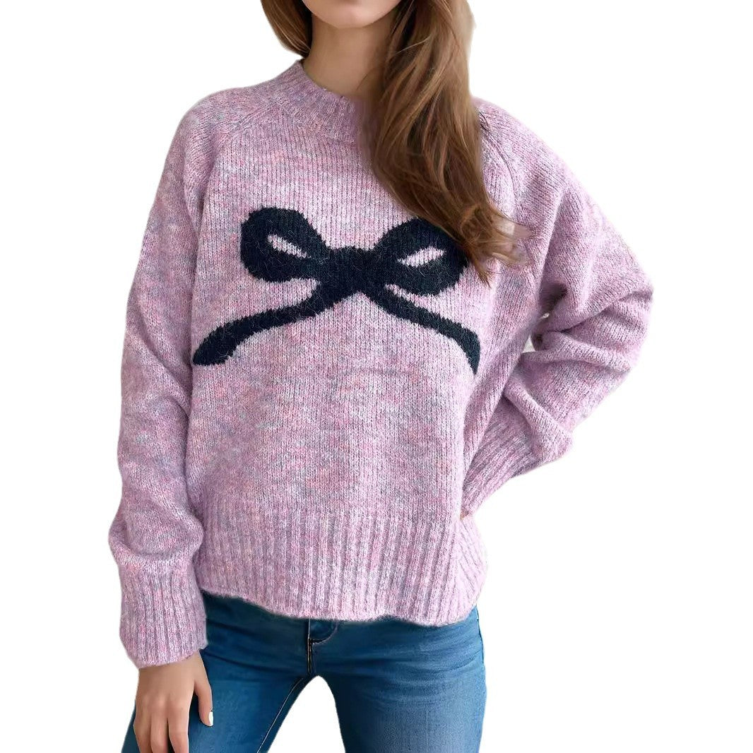 Damen gemütlicher Pullover mit verspieltem Schleifenmotiv EB