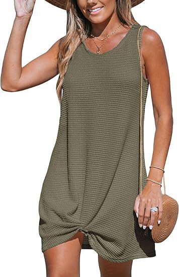Damen lässiges Sommerkleid aus strukturierter Baumwolle mit verspieltem Knoten EB