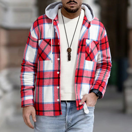 Herren Freizeitjacke mit Kapuze und Karomuster EB