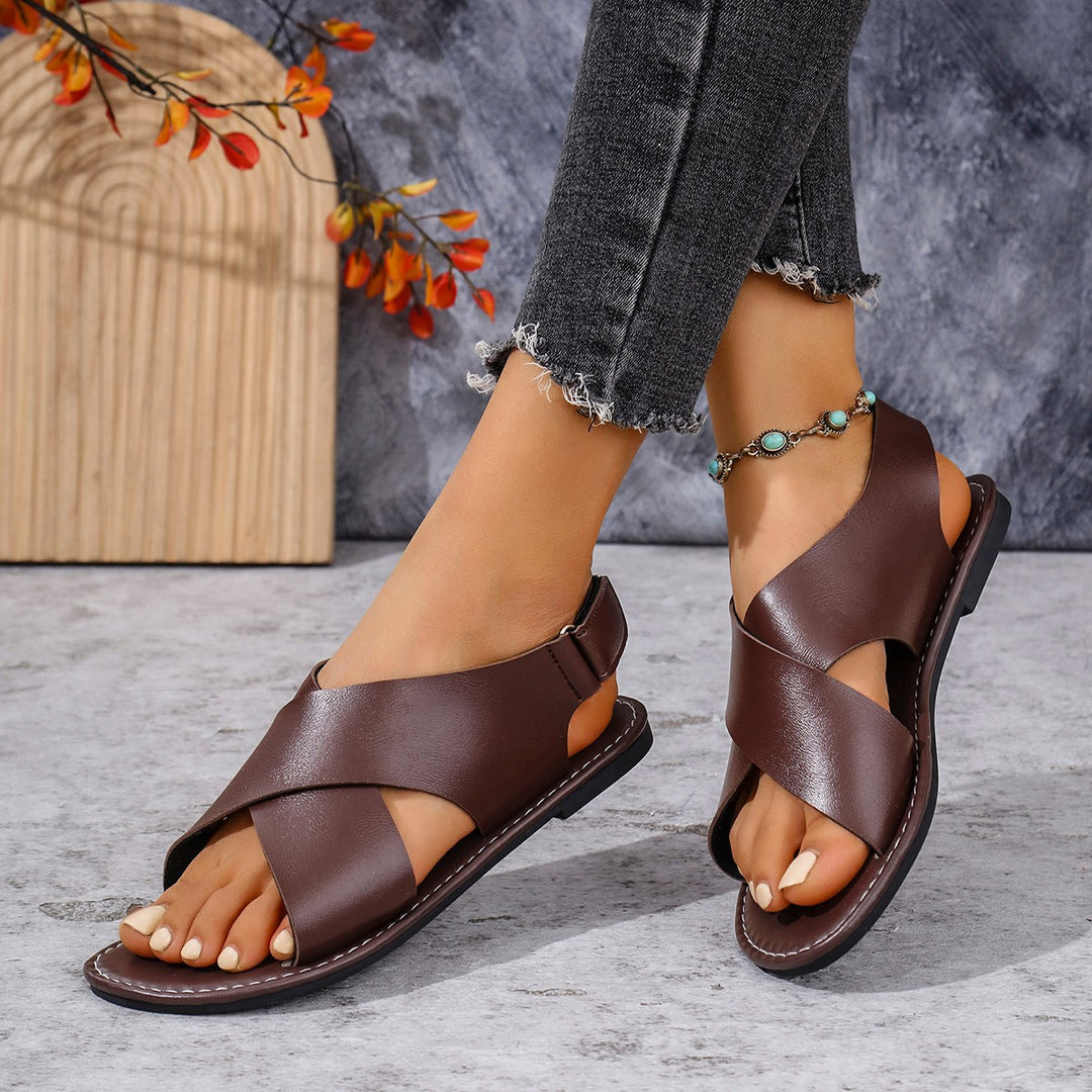 Damen komfortable Schnürsandalen mit überkreuzten Riemen und flexiblem Fußbett EB
