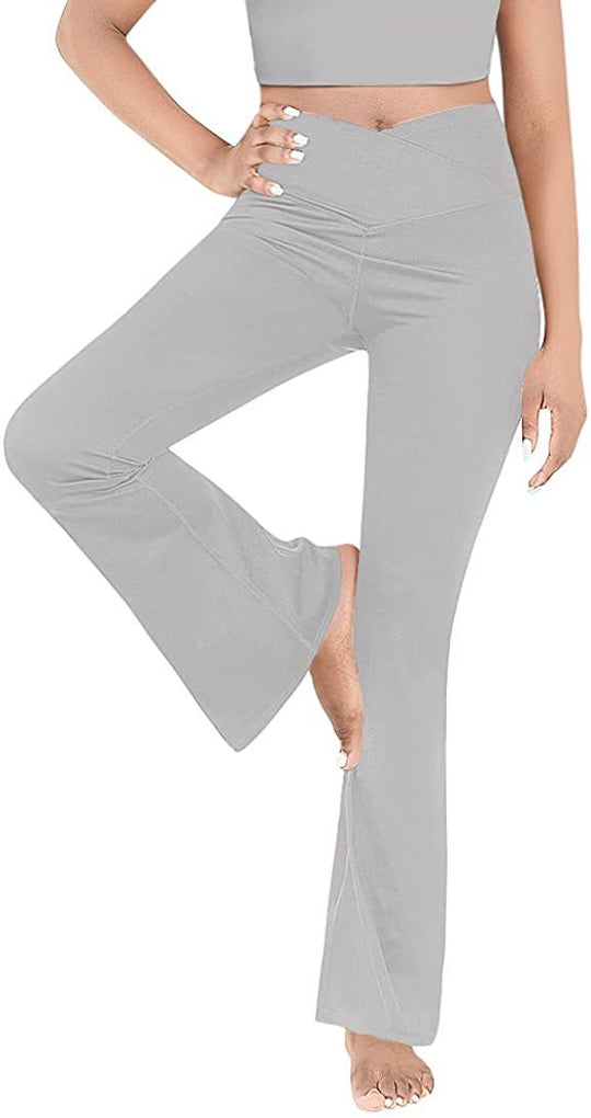 Damen nan taillenhohe Yogahose mit überkreuztem Bund und ausgestelltem Saum mit Schlitz EB
