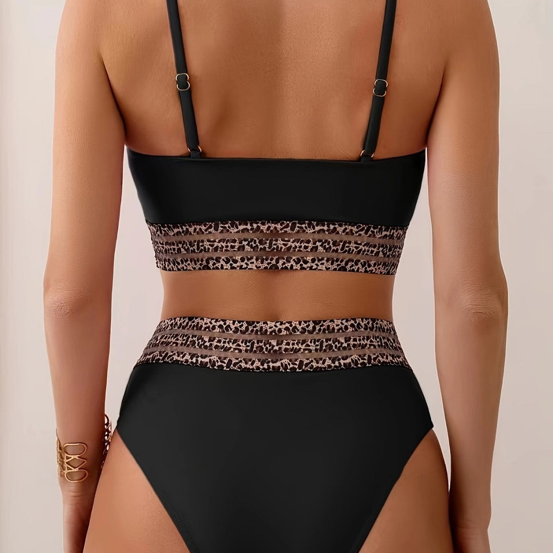 Damen Bikini-Top mit hoch geschnittenem Unterteil und Leopardendruck EB