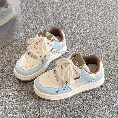 Damen Sportliche Sneakers mit verspieltem Karomuster und tierischen Akzenten EB