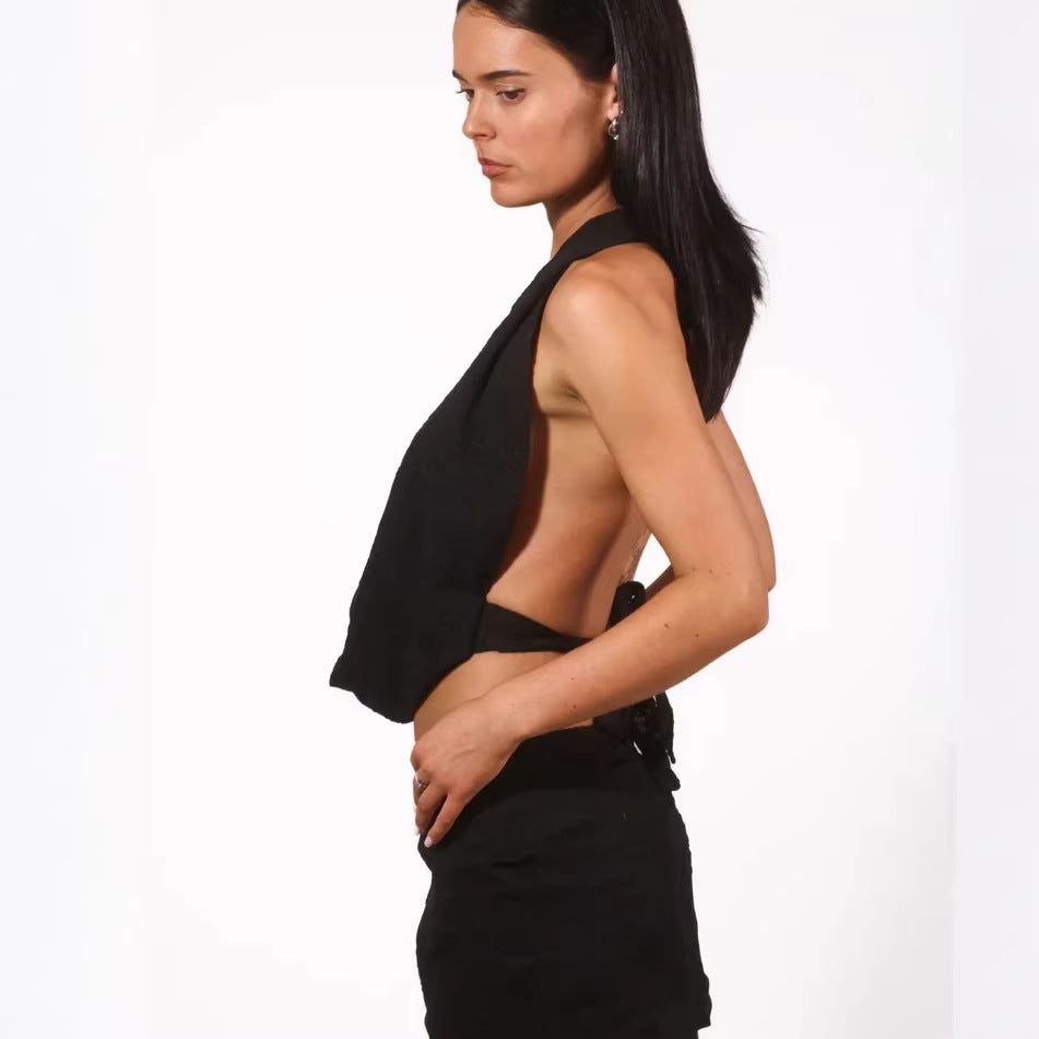 Damen Verspieltes Bauchfreies Top mit asymmetrischen Rüschendetails EB