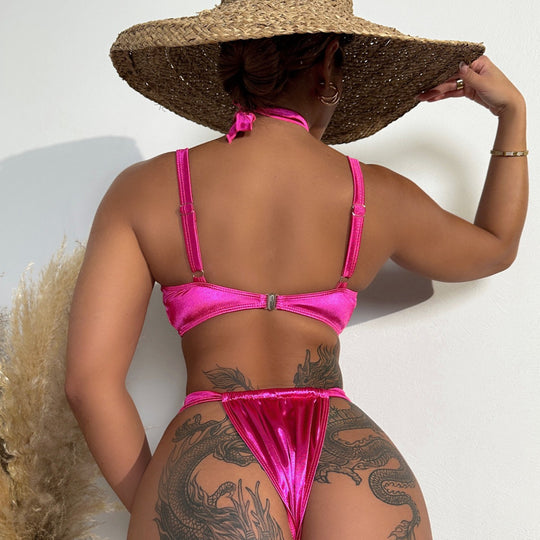 Damen Premium Bikini-Set mit floralem Oberteil und hohem Beinausschnitt EB