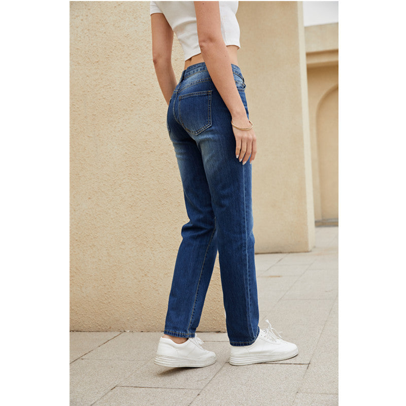 Damen gerade geschnittene Jeans mit Vintage-Details EB