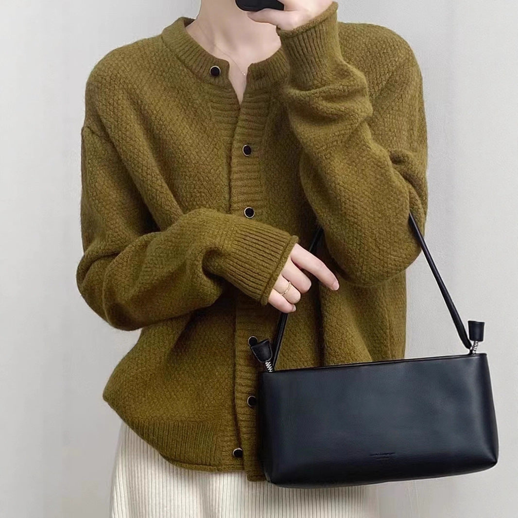 Damen Chunky Strickjacke mit Knopfverschluss und breiten Ärmelabschlüssen EB