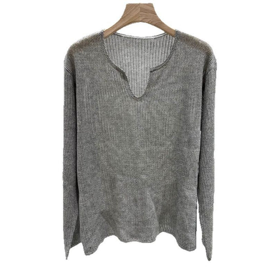 Damen luftiger Strickpullover mit V-Ausschnitt und lässigem Schnitt EB