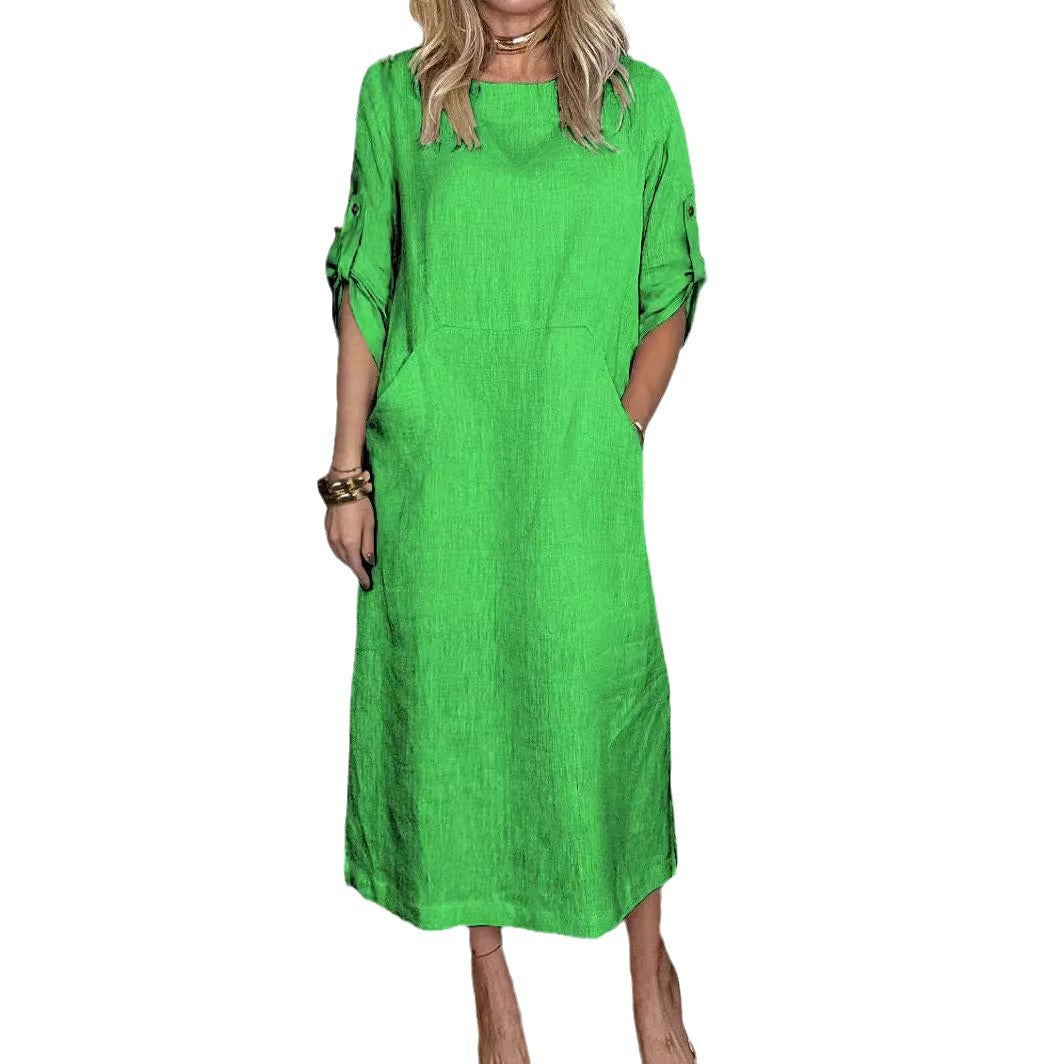 Damen Freizeit Maxi Kleid mit Taschen EB