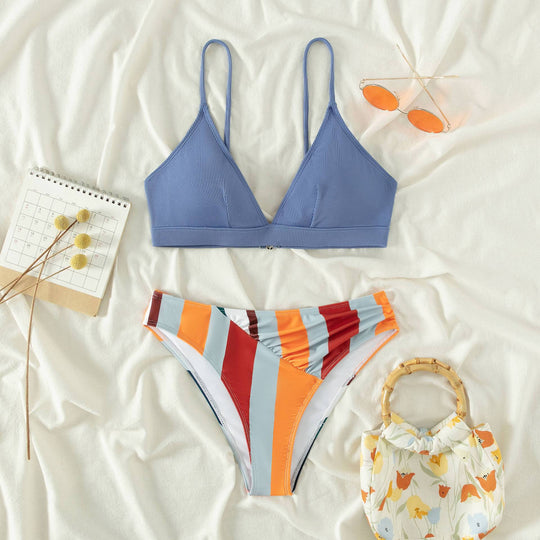 Damen Zweiteiliges Bikini-Set mit modernem Mix aus geometrischen Mustern und verstellbaren Trägern EB