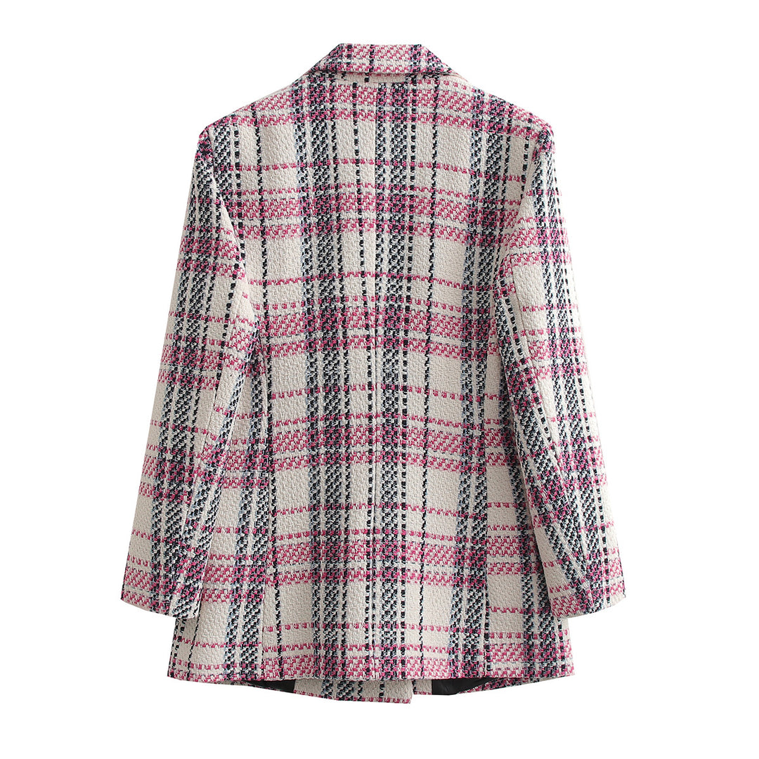 Damen Bouclé-Tweed Longblazer mit Doppelreihigem Verschluss und Pattentaschen EB