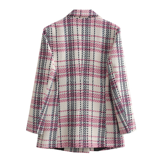 Damen Bouclé-Tweed Longblazer mit Doppelreihigem Verschluss und Pattentaschen EB
