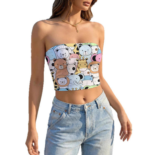 Damen Bandeau-Top mit kreativem Marmor-Design EB