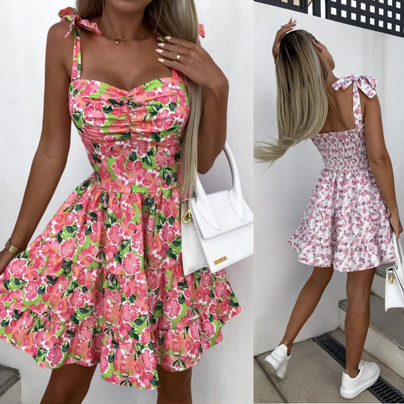 Damen Sommerliches Blümchenkleid mit taillierten Rüschendetails EB