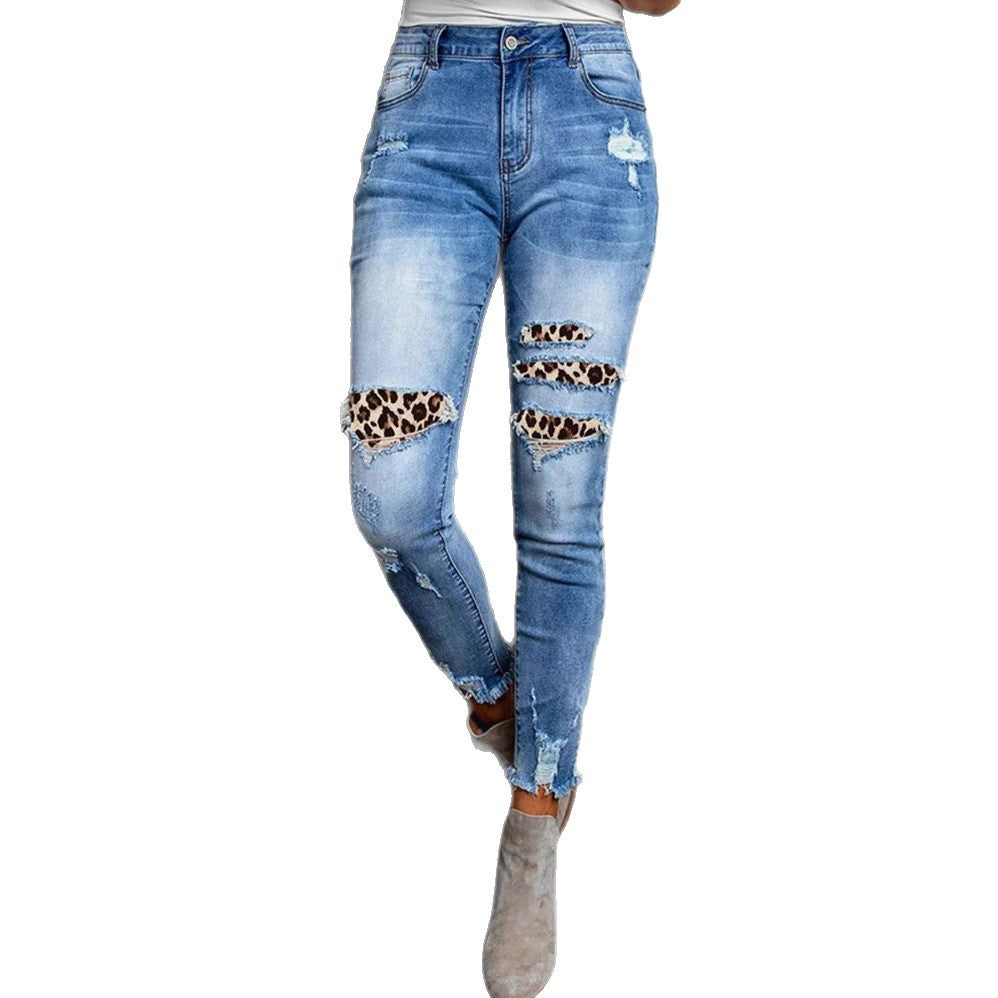 Damen Skinny Jeans im aufregenden Animal-Print mit stylishen Rissen EB
