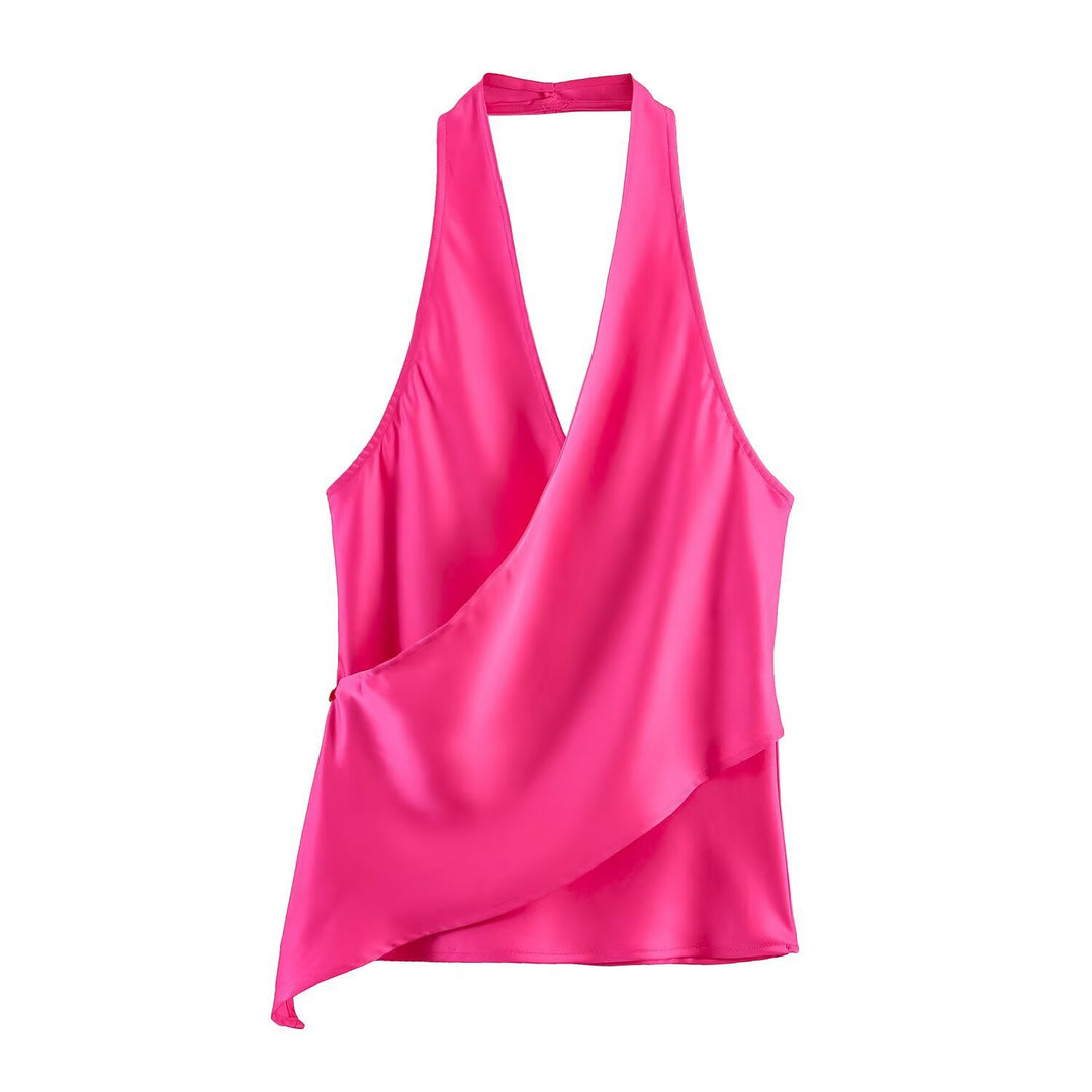 Damen elegantes Haltertop mit asymmetrischem Schnitt und schimmerndem Satinfinish EB