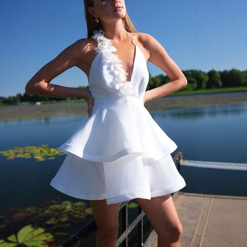 Damen Neckholder Kleid mit voluminösem Rock EB