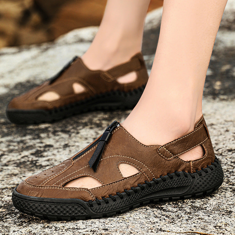 Damen Atmungsaktive Ledersandalen mit rutschfester Sohle und verstellbaren Riemen EB