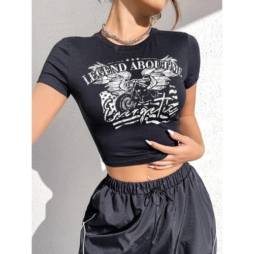 Damen Crop-T-Shirt mit kreativem Schriftzug EB