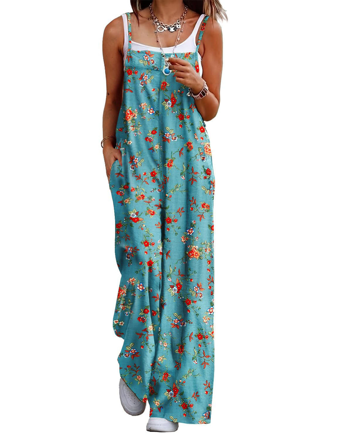 Damen Lässiger Jumpsuit mit floralen Mustern und praktischen Taschen EB