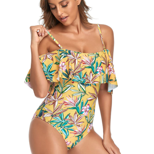 Damen Einteiliger Badeanzug mit Rüschendetails und floralem Muster EB