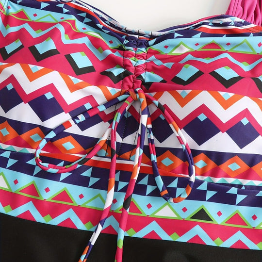 Damen Sportliches Badeanzug-Set mit modischem Oberteil und Shorts EB