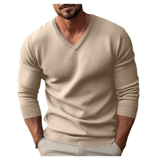 Herren Strickpullover mit V-Ausschnitt und hochwertiger Materialtextur EB