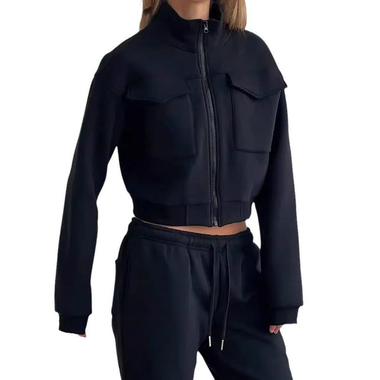 Damen moderner Zip-Hoodie und weite Sporthose EB