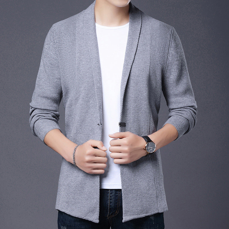 Herren Langarm Strickjacke mit modernem Schalkragen und asymmetrischem Saum EB