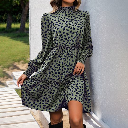 Damen lässiges Kleid mit gerafftem Design und eleganten Puffärmeln EB