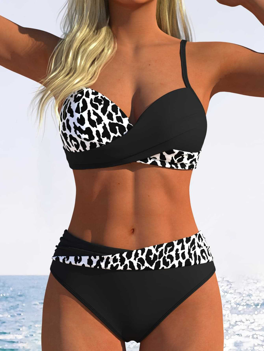 Damen Bikini-Set mit raffiniertem Wickel-Oberteil und hoher Taille EB