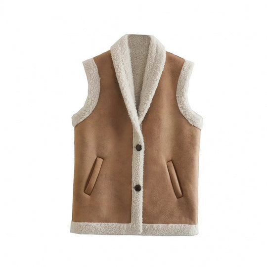 Damen warme Fleece-Weste mit klassischem Kragen und praktischen Taschen EB