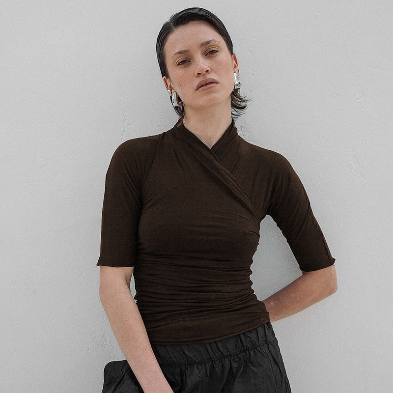 Damen elegantes Wickeloberteil mit modischem Raffungseffekt EB