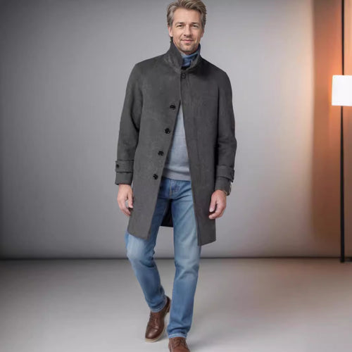 Herren eleganter Trenchcoat mit Taillengürtel und modernen Akzenten EB